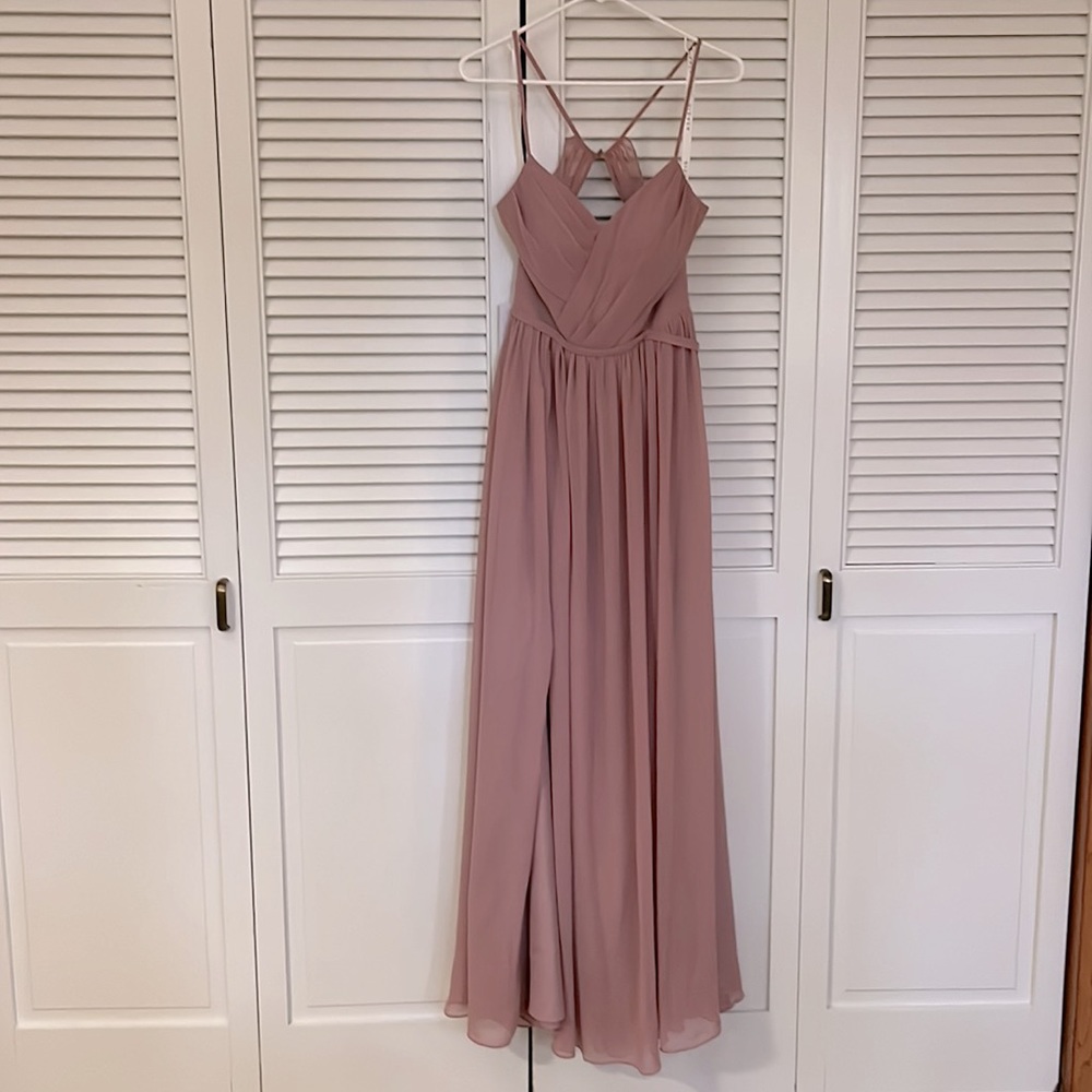 Azazie Cora A-Line Pleated Chiffon Floor Length Dusty Rose Size‎ A6